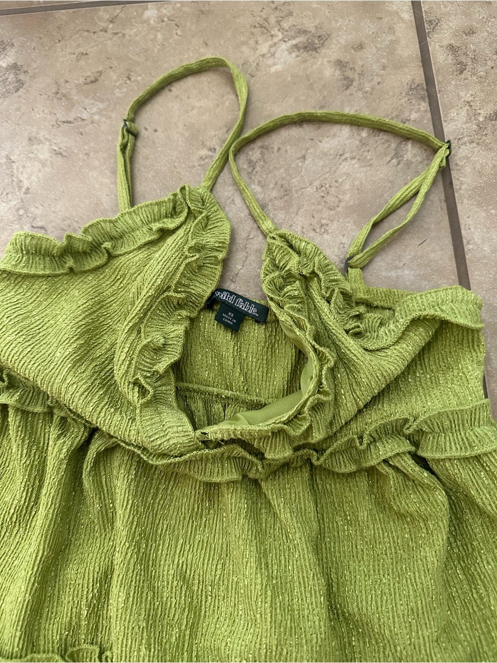 GREEN RUFFLE MINI DRESS - Picture 2 of 5